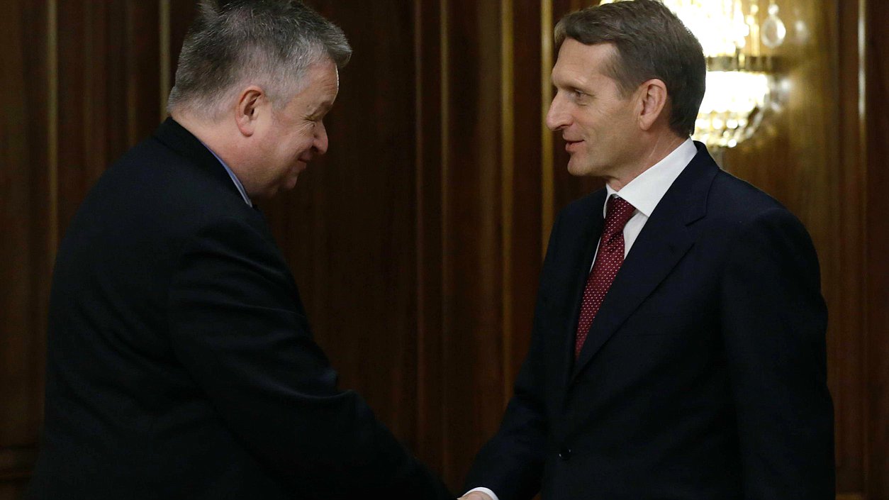 Встреча Председателя Государственной Думы Сергея Нарышкина с Директором Бюро по демократическим институтам и правам человека Организации по безопасности и сотрудничеству в Европе Михаэлем Линком. 