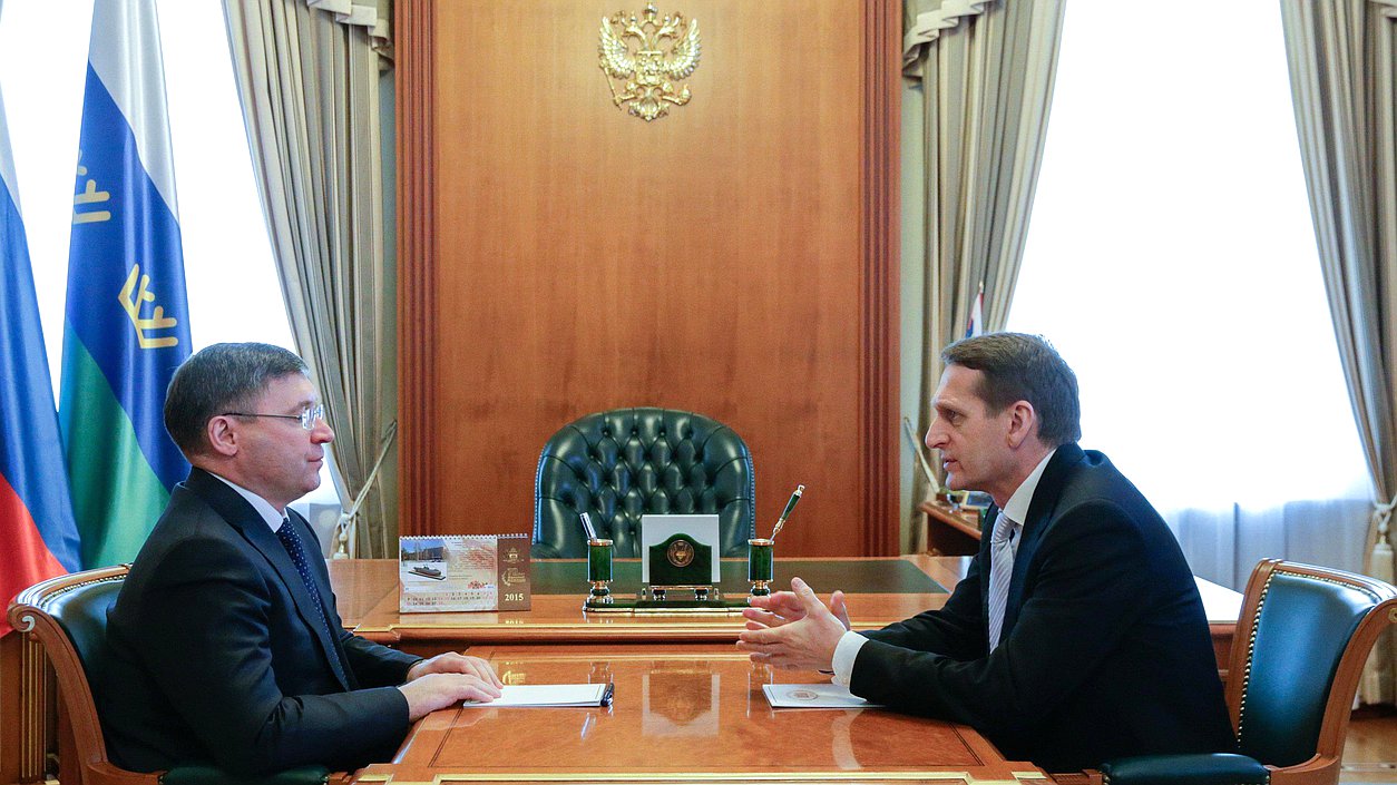 Рабочая поездка Председателя Государственной Думы Сергея Нарышкина в Уральский федеральный округ. Встреча с губернатором Тюменской области Владимиром Якушевым.