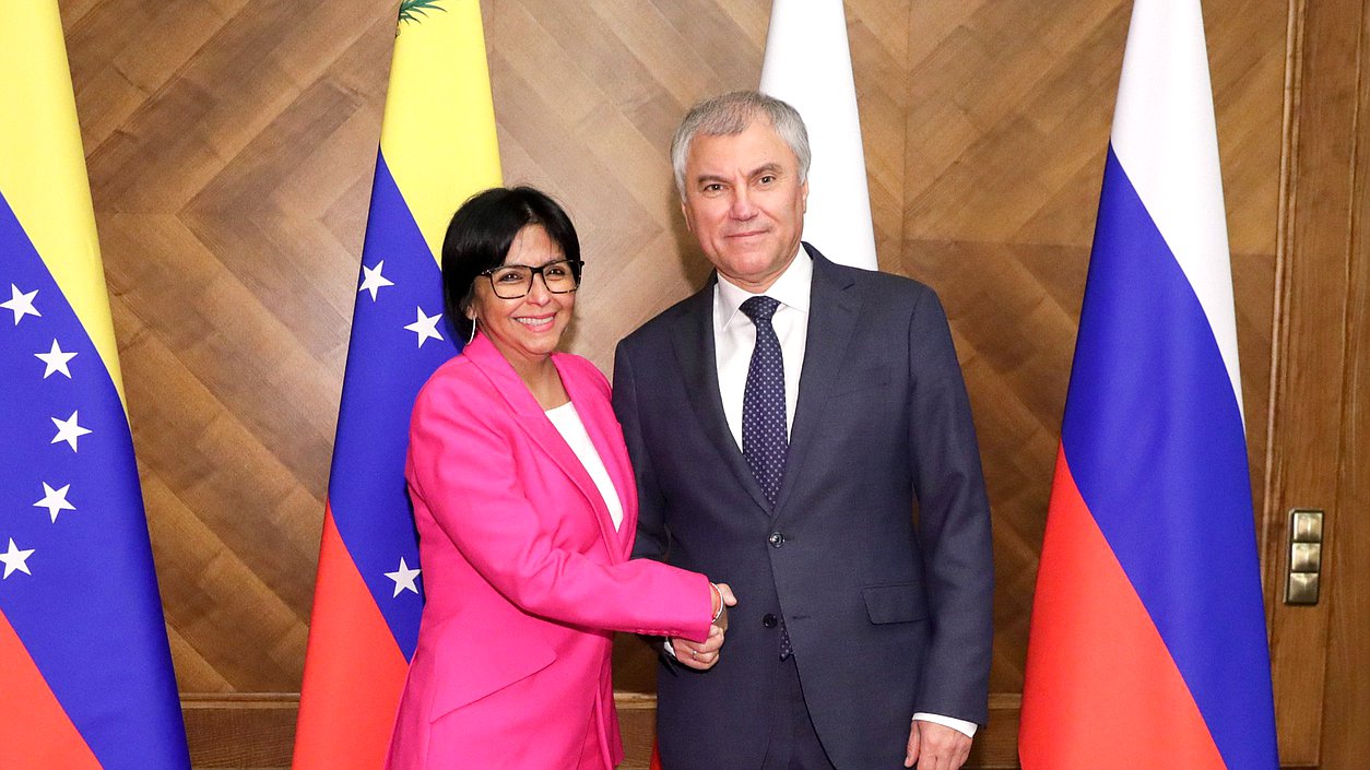 Chairman of the State Duma Vyacheslav Volodin and Executive Vice President, Minister of the Economy, Finance and Foreign Trade of the Bolivarian Republic of Venezuela Delcy Eloína Rodríguez Gómez