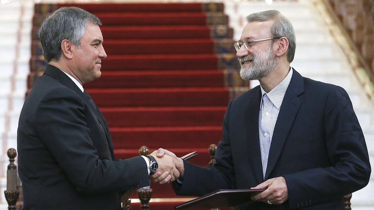 Chairman of the State Duma Viacheslav Volodin and Chairman of the Islamic Consultative Assembly of the Islamic Republic of Iran Ali Larijani
