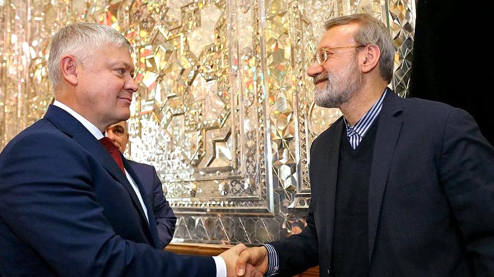 Chairman of the Committee on Security and Corruption Control Vasilii Piskarev and Speaker of the Islamic Consultative Assembly (Majlis) of the Islamic Republic of Iran Ali Ardashir Larijani