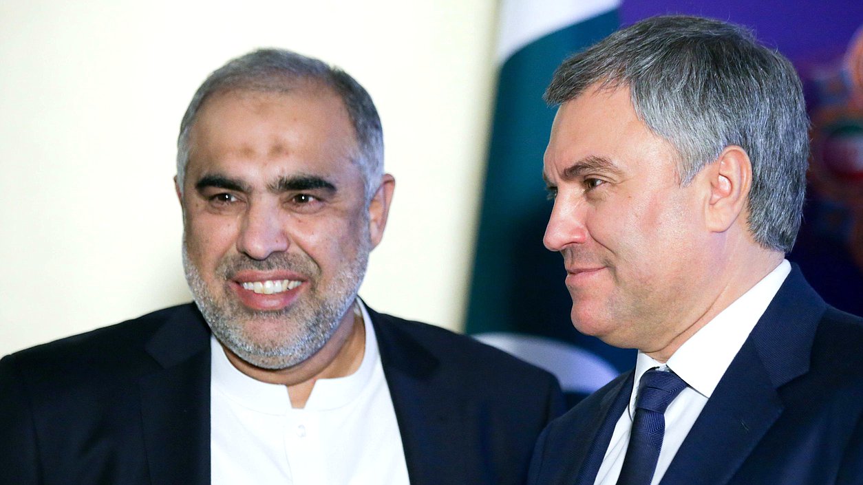 Chairman of the National Assembly of the Islamic Republic of Pakistan Asad Qaiser and Chairman of the State Duma Viacheslav Volodin
