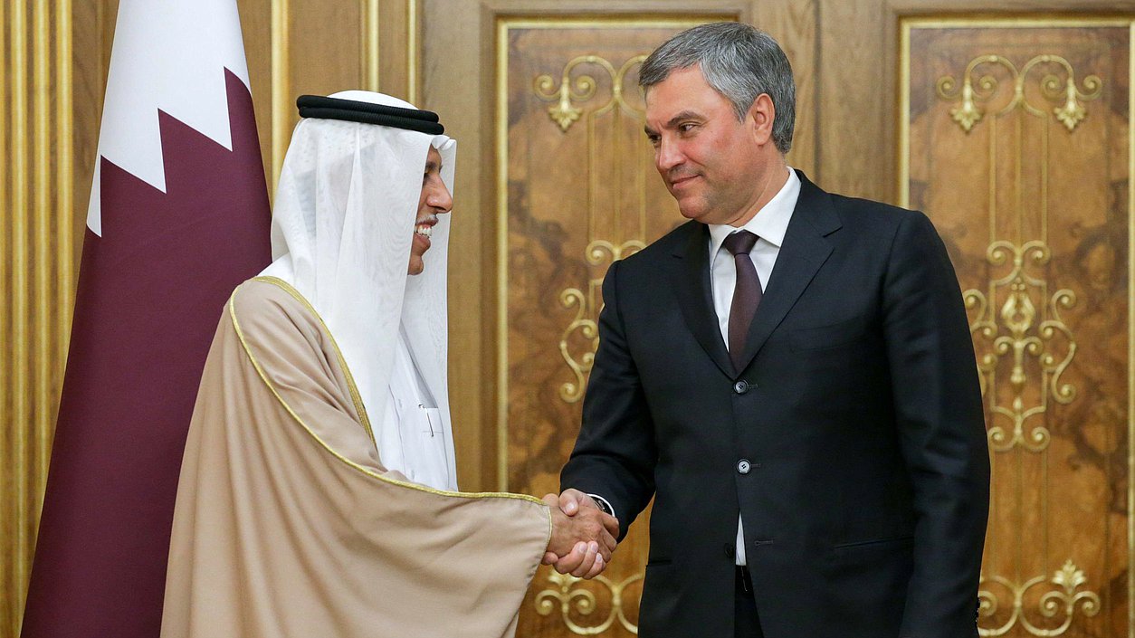 Chairman of the State Duma Viacheslav Volodin and Chairman of Qatar’s Advisory Council Ahmad bin Abdullah Al Mahmoud