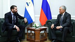 El Jefe de la Duma Estatal, Vyacheslav Volodin, y Laureano Facundo Ortega Murillo, Representante Especial de los Copresidentes de la República de Nicaragua para el Desarrollo de las Relaciones con Rusia