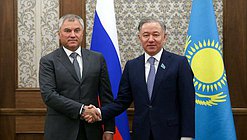 Chairman of the State Duma Viacheslav Volodin and Chairman of the Mazhilis of the Parliament of the Republic of Kazakhstan Nurlan Nigmatulin