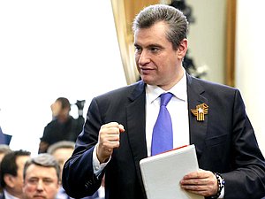 Председатель Комитета по международным делам Леонид Слуцкий после заседания. Автор фото: Анна Исакова/Фотослужба Государственной Думы.