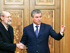 Встреча Председателя Государственной Думы Вячеслава Володина с председателем Собрания исламского совета Исламской Республики Иран Али Лариджани. Автор фото: Анна Исакова/Фотослужба Государственной Думы