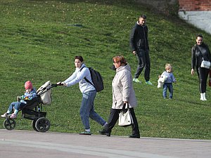 семья дети коляска прогулка парк