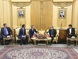 Встреча делегации Государственной Думы во главе с Председателем ГД Вячеславом Володиным с Первым заместителем Председателя Собрания Исламского Совета Ирана Али Мотахари