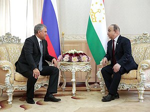 Chairman of the State Duma Viacheslav Volodin and Chairman of the Majlisi namoyandagon of Majlisi Oli Shukurjon Zuhurov