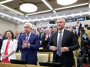 Chairman of the State Duma Vyacheslav Volodin, leader of the United Russia faction Vladimir Vasiliev and Deputy Chairwoman of the State Duma Anna Kuznetsova