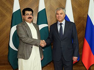 Chairman of the State Duma Vyacheslav Volodin and Chairman of the Senate of the Islamic Republic of Pakistan Muhammad Sadiq Sanjrani