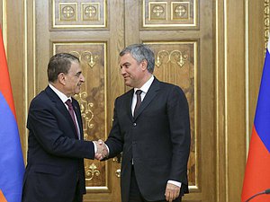 Председатель Государственной Думы Вячеслав Володин и Председатель Национального собрания Республики Армения Ара Баблоян