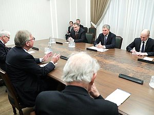 Meeting of Chairman of the State Duma Viacheslav Volodin with members of House of Lords of the Parliament of the United Kingdom of Great Britain and Northern Ireland, The Viscount Waverley, The Lord Balfe, and The Rt Hon. the Lord Browne of Ladyton