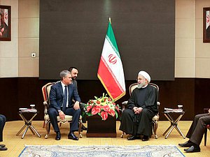 Chairman of the State Duma Viacheslav Volodin and President of the Islamic Republic of Iran Hassan Rouhani