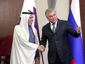 Chairman of the State Duma Viacheslav Volodin and Speaker of the Advisory Council of Qatar Ahmad Bin Abdulla Bin Zaid Al Mahmoud