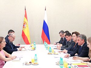 Meeting of Chairman of the State Duma Viacheslav Volodin and President of the Congress of Deputies of the Cortes Generales of the Kingdom of Spain Ana Pastor Julián