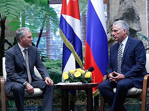 Chairman of the State Duma Vyacheslav Volodin and First Secretary of the Central Committee of the Communist Party of Cuba, the President of the Republic Miguel Díaz-Canel Bermúdez