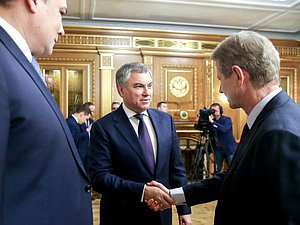 Председатель Государственной Думы Вячеслав Володин и депутат Европейского Парламента, заместитель Председателя группы «Европа свободы и прямой демократии» Роландас Паксас