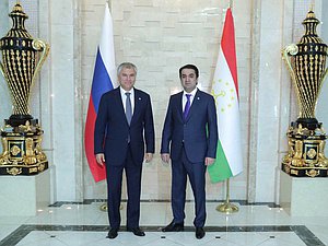 Chairman of the State Duma Viacheslav Volodin and Chairman of the Majlisi Milli of the Majlisi Oli of the Republic of Tajikistan Rustami Emomali