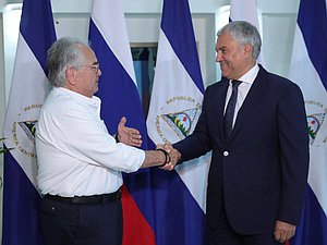 El Jefe de la Duma Estatal, Vyacheslav Volodin, y el Jefe de la Asamblea Nacional de la República de Nicaragua, Gustavo Eduardo Porras Cortés