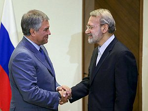 Chairman of the State Duma Viacheslav Volodin and Chairman of the Islamic Consultative Assembly of the Islamic Republic of Iran Ali Larijani