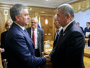 Chairman of the State Duma Viacheslav Volodin and Chairman of the Senate of the Oliy Majlis of the Republic of Uzbekistan Nigmatilla Yuldashev