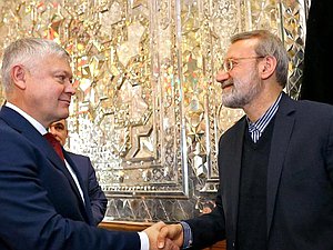 Chairman of the Committee on Security and Corruption Control Vasilii Piskarev and Speaker of the Islamic Consultative Assembly (Majlis) of the Islamic Republic of Iran Ali Ardashir Larijani