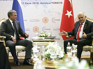 Chairman of the State Duma Viacheslav Volodin and Chairman of the Great National Assembly of Turkey Binali Yıldırım