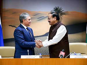 Chairman of the State Duma Viacheslav Volodin and Vice-President, Chairman of the Council of States of the Parliament of the Republic of India Muppavarapu Venkaiah Naidu