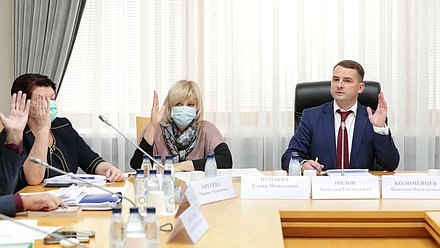 Председатель Комитета по труду, социальной политике и делам ветеранов Ярослав Нилов, Первый заместитель Председателя Комитета Елена Цунаева и заместитель Председателя Комитета Марина Оргеева