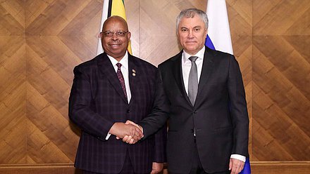 Chairman of the State Duma Vyacheslav Volodin and Speaker of the National Assembly of the Republic of Zimbabwe Jacob Mudenda