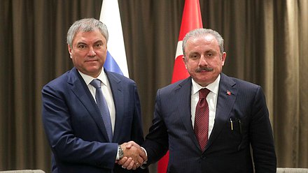 Chairman of the State Duma Viacheslav Volodin and Speaker of the Grand National Assembly of Turkey Mustafa Şentop