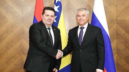 رئيس مجلس الدوما فياتشيسلاف فولودين ورئيس مجلس الشعب لجمهورية صربيا (البوسنة والهرسك) نيناد ستيفانديك