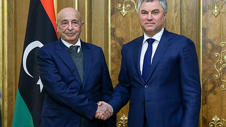 Chairman of the State Duma Viacheslav Volodin and Chairman of the House of Representatives of Libya Aguila Saleh