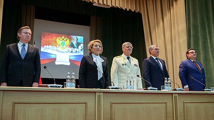 Председатель Совета Федерации Валентина Матвиенко, Генеральный прокурор РФ Юрий Чайка и Председатель Государственной Думы Вячеслав Володин