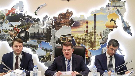 Министр экономического развития РФ Максим Орешкин, Председатель Комитета по экономической политике, промышленности, инновационному развитию и предпринимательству Сергей Жигарев и Первый заместитель Председателя Комитета Владимир Гутенев