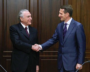 Встреча Председателя Государственной Думы Федерального Собрания Российской Федерации С.Е.Нарышкина с Вице-президентом Федеративной Республики Бразилии М.Тимером.
