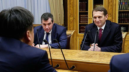 Встреча Председателя Государственной Думы Российской Федерации Сергея Нарышкина с Председателем Жогорку Кенеша (Парламента) Киргизской Республики Асилбеком Жээнбековым 