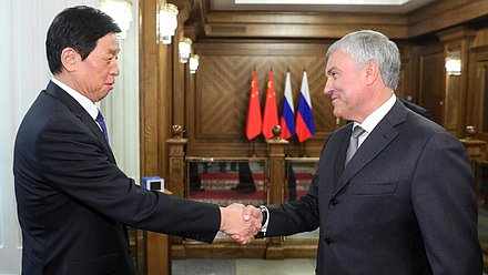 Chairman of the Standing Committee of the National People's Congress of the People's Republic of China Li Zhanshu and Chairman of the State Duma Vyacheslav Volodin