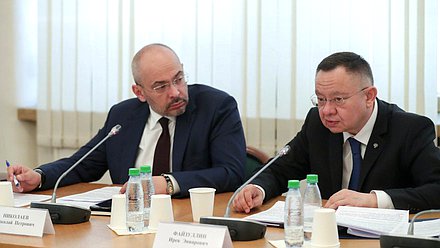 Председатель Комитета по природным ресурсам, собственности и земельным отношениям Николай Николаев и Министр строительства и ЖКХ Ирек Файзуллин