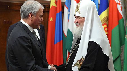 Председатель Государственной Думы Вячеслав Володин поздравил Патриарха Московского и всея Руси Кирилла с семнадцатой годовщиной интронизации