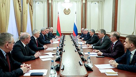 Meeting of Chairman of the State Duma Vyacheslav Volodin and Chairman of the House of Representatives of the National Assembly of the Republic of Belarus Vladimir Andreichenko