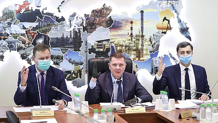 Председатель Комитета по экономической политике, промышленности, инновационному развитию и предпринимательству Сергей Жигарев и Первые заместители Председателя Комитета Николай Арефьев и Владимир Гутенев