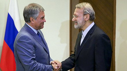 Chairman of the State Duma Viacheslav Volodin and Chairman of the Islamic Consultative Assembly of the Islamic Republic of Iran Ali Larijani