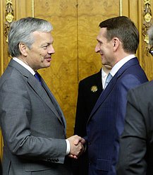 Встреча Сергея Нарышкина с Председателем Комитета министров Совета Европы, заместителем Премьер-министра, Министром иностранных и европейских дел Бельгии Дидье Рейндерсоном.