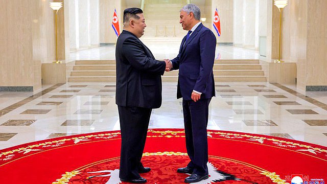 Meeting of Chairman of the State Duma Vyacheslav Volodin and Chairman of State Affairs of the Democratic People's Republic of Korea Kim Jong-un. Photo credit: KCNA