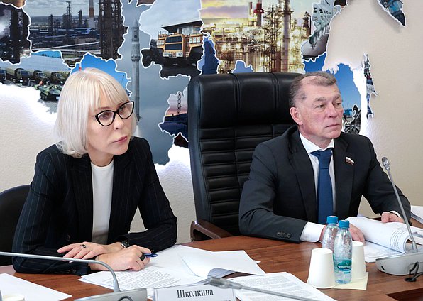 Первый заместитель Председателя Комитета по экономической политике Надежда Школкина и Председатель Комитета Максим Топилин