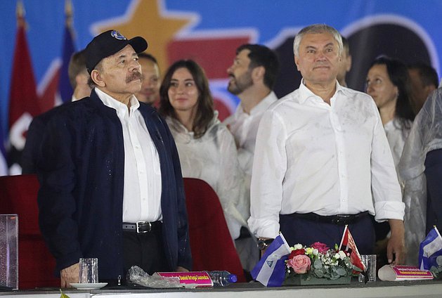El Presidente de la República de Nicaragua, Daniel Ortega Saavedra, y el Jefe de la Duma Estatal, Vyacheslav Volodin