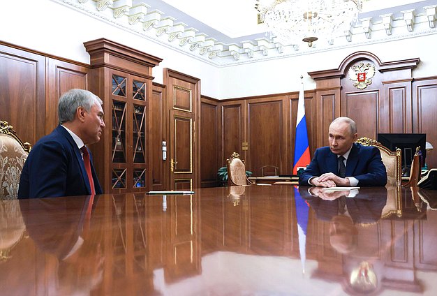 Встреча Президента РФ Владимира Путина с Председателем Государственной Думы Вячеславом Володиным. Фото: пресс-служба Президента РФ
